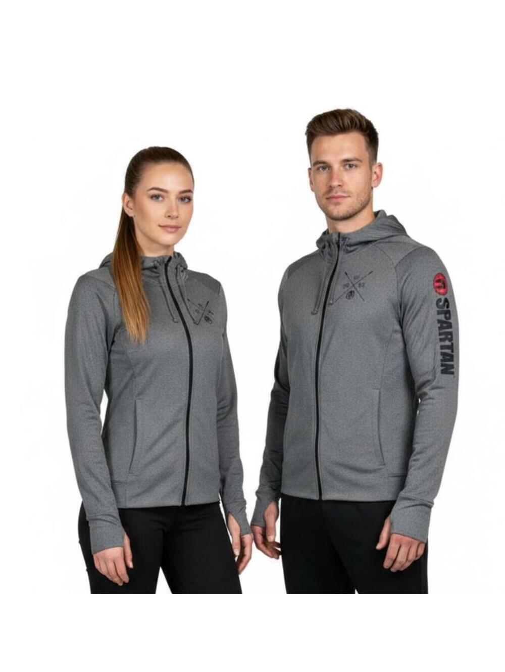 Unisex Gray Spartan Hoodie Zip-Up Jacket Size Medium